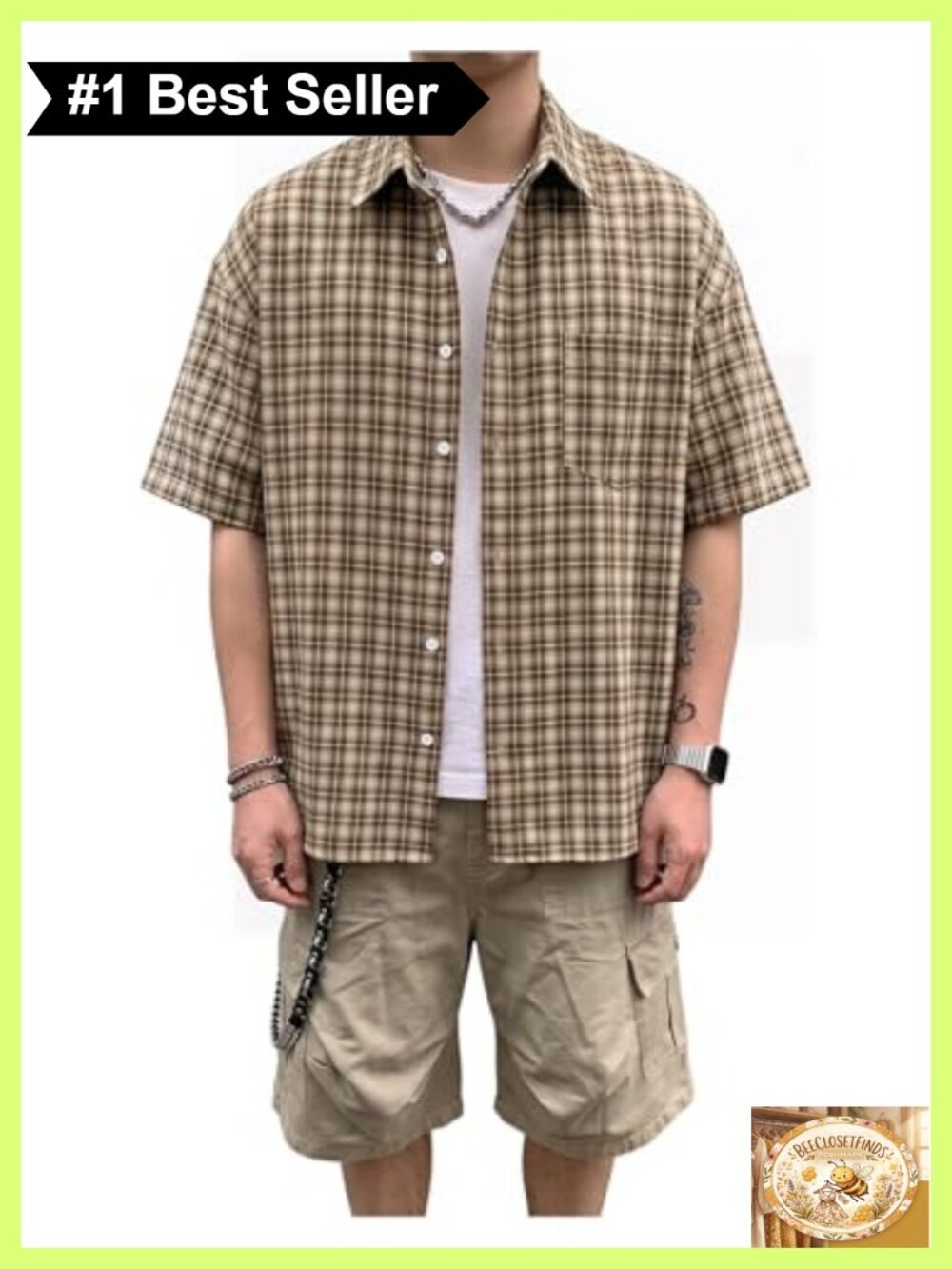 Men's Cropped Plaid Button Up Short Sleeve Boxy Crop Top Shirt Casual